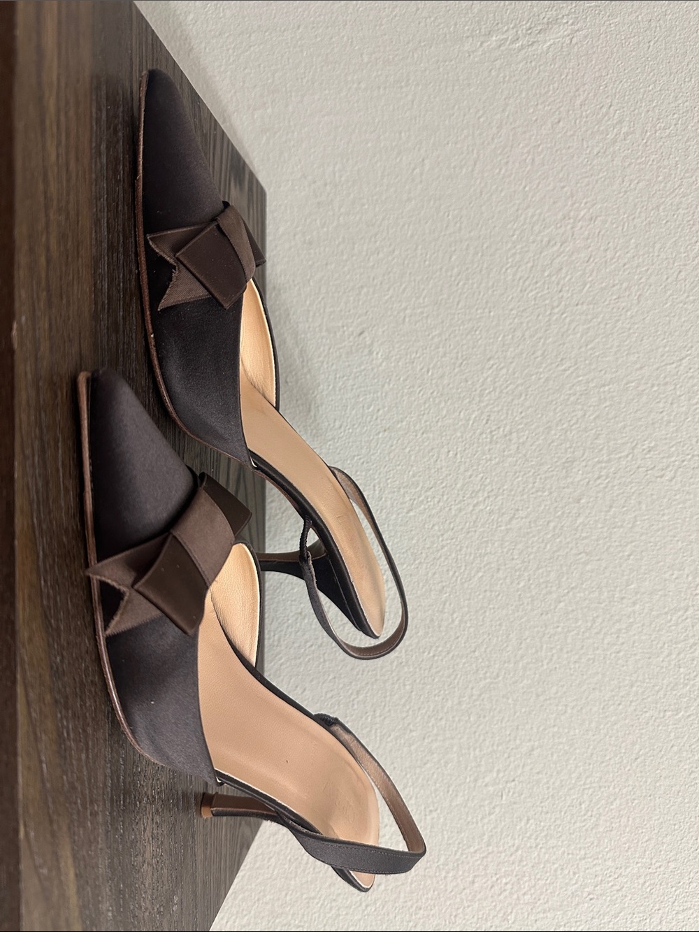 J. Crew Chocolate Brown Pointed-Toe Slingback Heels with Bow